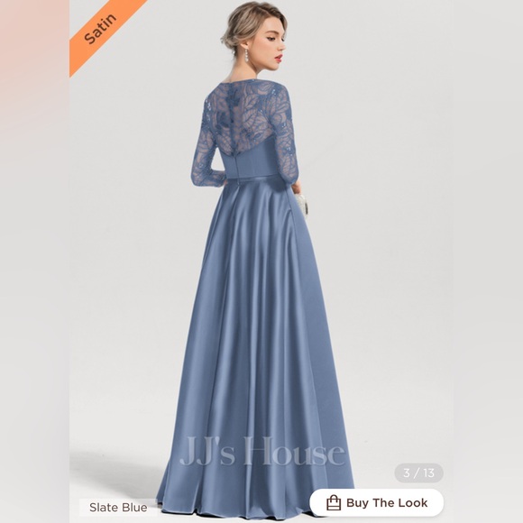Slate Blue Satin and Sequins Gown for Special Occasions - Picture 1 of 2